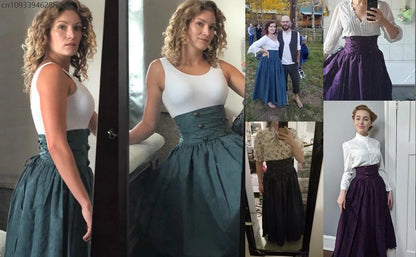Women Renaissance Skirt Steampunk Vintage Lolita Gothic Victorian Empire High Waist Walking Skirts.