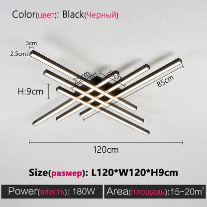 Schwarz Kronleuchter quadratische Schlafzimmer Lampen Wohnzimmer Lampe LED Deckenleuchte Nordic minimalistische kreative LED Deckenleuchte Streifen Lichter