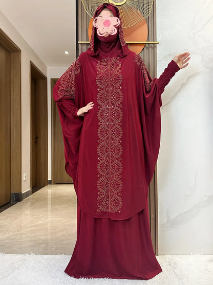 New Two Piece Set Solid Jilbab Prayer Muslim Abaya Set Women Prayer Garment Dress Hijab Long Khimar Skirt Sets Islamic Ramadan