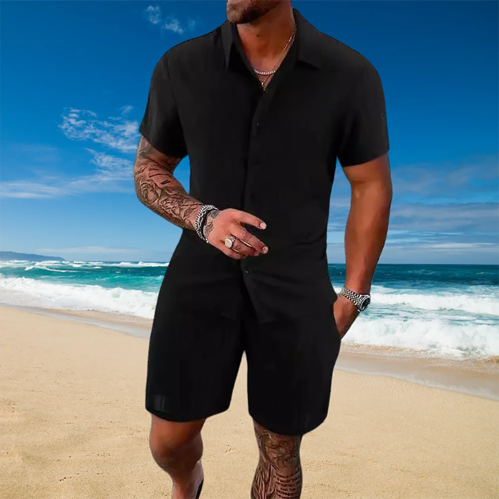 Ice Silk Cool Summer Men's Solid Color Polo Casual Loose Short Sleeve Shorts Sport Set Beach Surfing Ultra-thin Ultra Light.