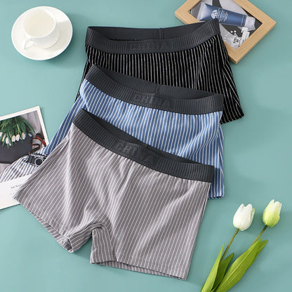 3PCS/Pack 100% Cotton Soft Panties Woman Trendy Striped Female Underwear Summer Breathable High Elastic Mid-rise Waist Boyshort.
