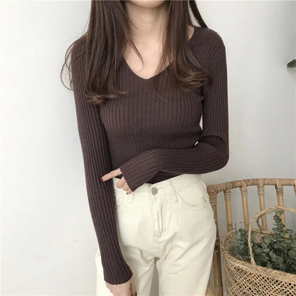 Koreanische Herbst V-ausschnitt Pullover Gestrickte Mode Pullover 2025, Schlank Winter Tops Für Frauen Pullover Jumper Pull Femme Truien Dames