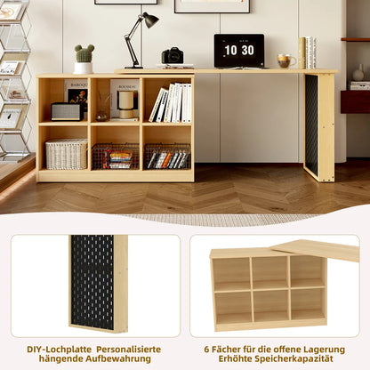 140 x 104 x 75 cm moderner multifunktionaler Büroschreibtisch, sechsfacher Aufbewahrungsschrank + Regal, perforierte Platte + Regal, austauschbare Form