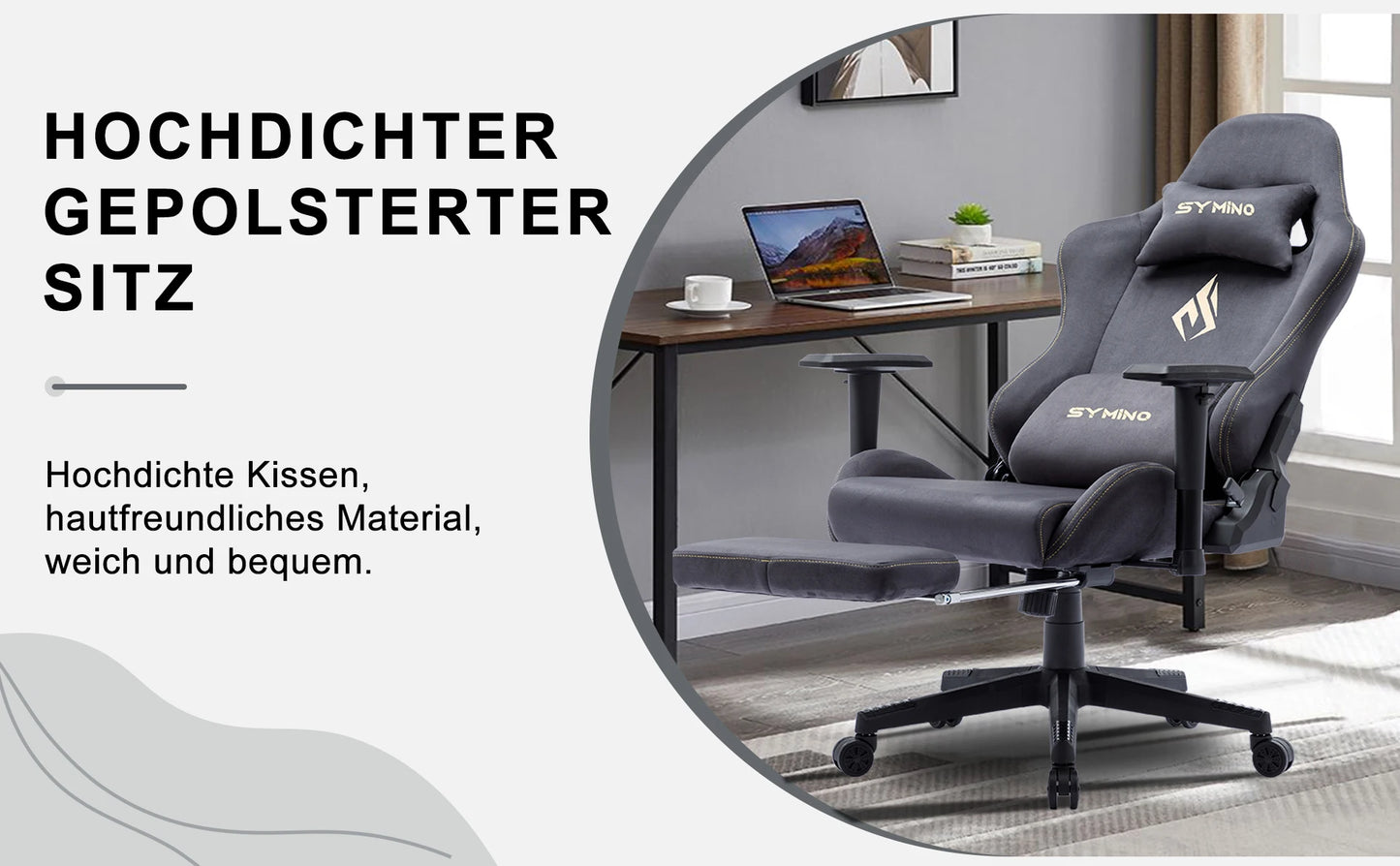 Symino Gaming-Stuhl, ergonomischer Gamer-Stuhl mit Fußstütze, atmungsaktiver PC-Stuhl mit verstellbarem Lendenkissen, Kopfstützenkissen