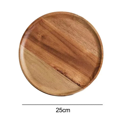 Wooden Tray Simple Round Serving Tray Retro Wood Plates Fruit Dessert Tray Snack Fruit Platter Food Plate Dish Storage Tray.