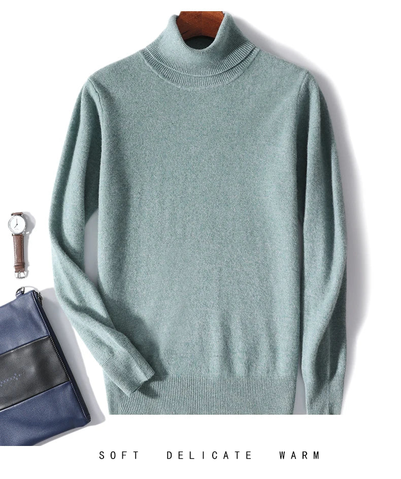 Men's Turtleneck 100% Pure Wool Sweater Men 2024 Autumn and Winter Large Size Loose Knitted Sweater Keep Warm Tops Men Jumper.