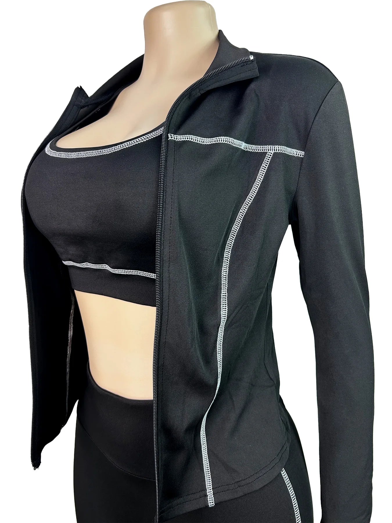 Weird Puss Casual 3 Piece Set Women Tracksuit Elastic Vest+Zip Jacket+Leggings Matching Street Sporty Fitness Street Shapewear.