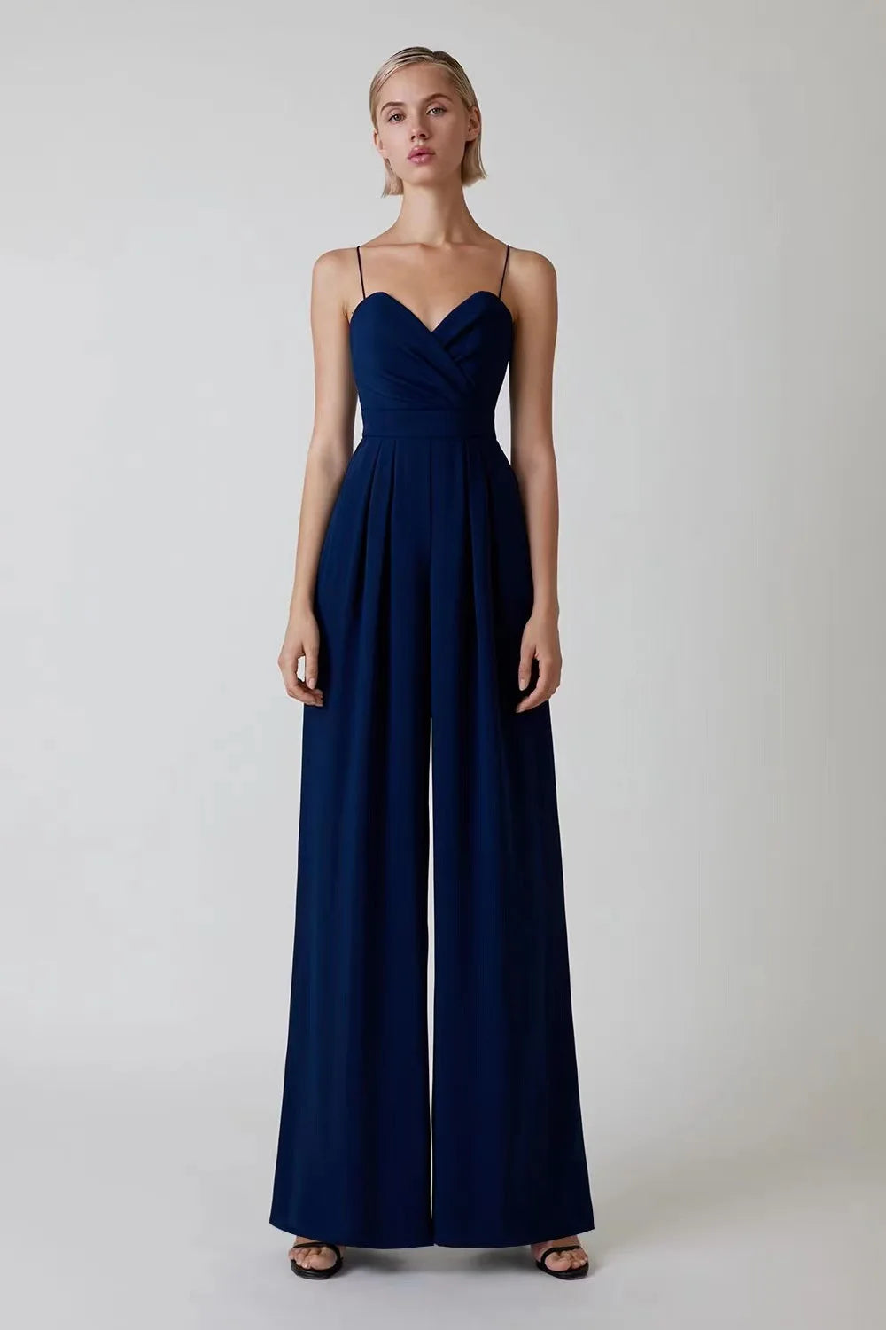 2025 Spring Summer Chiffon Elegant Jumpsuits Women Spaghetti Strap High Waist Wide Leg Jumpsuits Overalls Solid Womens Jumpsuit