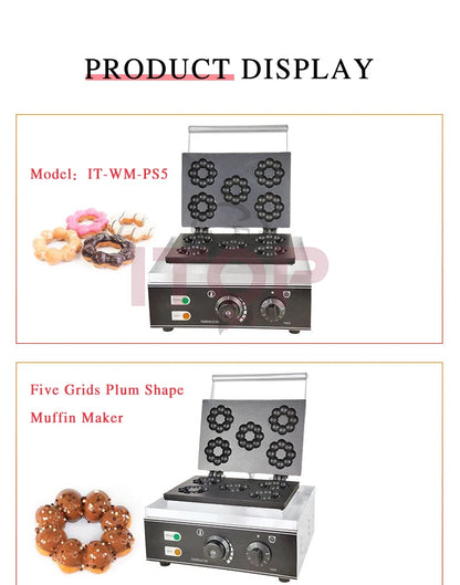 ITOP Commercial Electric Waffle Machine Sandwich Plum Crisp Donut Maker Food Shaper French Waffle Maker Non-stick Coating.