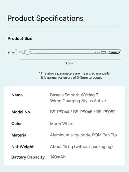 Baseus 3rd Gen Bluetooth Stylus for Apple Pencil Palm Rejection Compatible with iPad pro Mini Air 2024 2022-2018 for Apple Pen