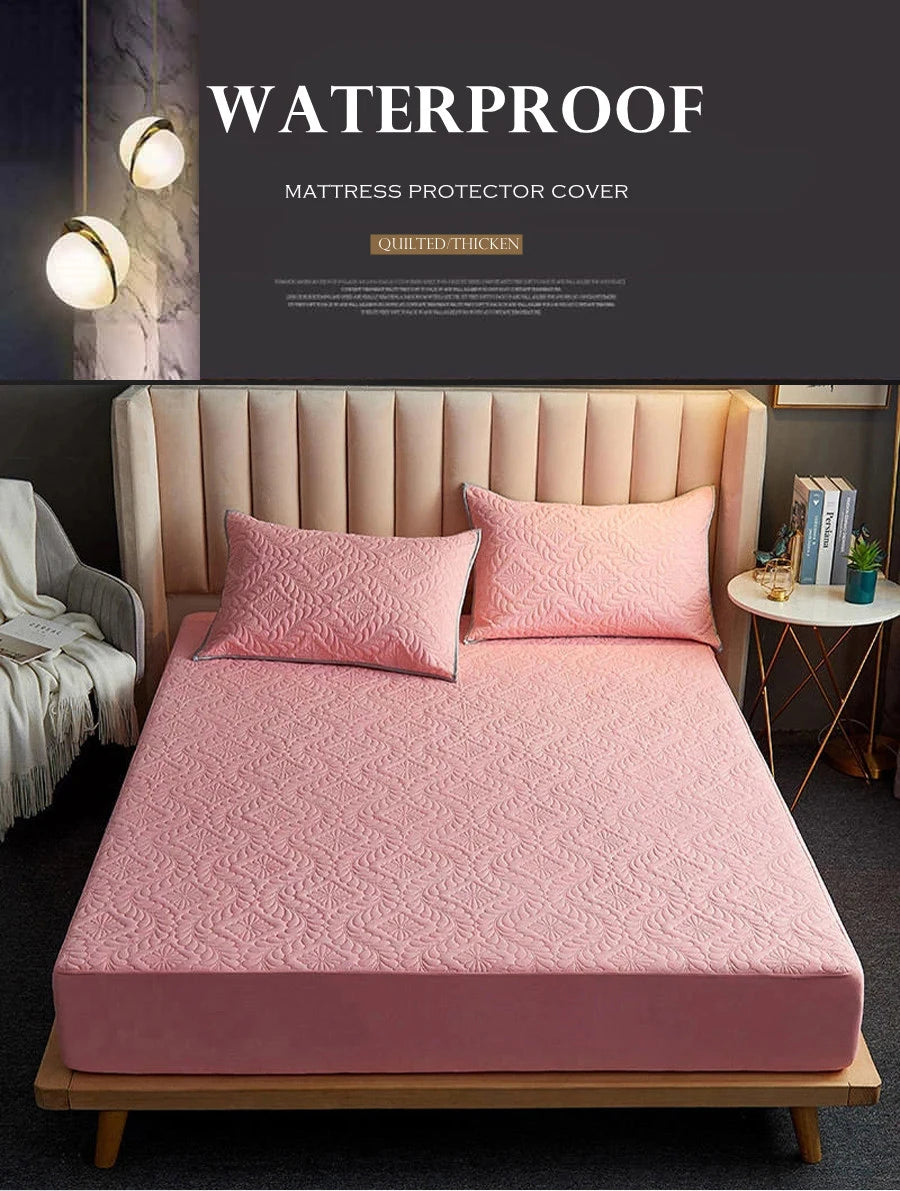 Quilted Waterproof Mattress Protector Cover Elastic Fitted Sheet Style Double Bed Protection Pad Twin Queen King 140 160x200cm.