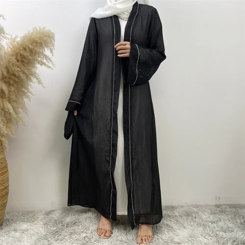 New Eid Ramadan Diamonds Open Kimono Abaya for Women Kaftan Muslim Dress Dubai Turkey Robe Islam Clothing Kebaya Caftan Jalabiya.