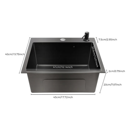 16 * 12-Zoll-Unterbau-Einzelschüssel-Küchenspüle aus Edelstahl mit Zubehör, (1 Abflusskorb, 1 Seifenspender), Schwarz