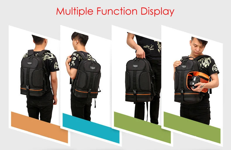 JINNUOLANG Professional Digital SLR Camera Backpack Large Photography Bag Tripod Holder Waterproof Rain Cover Outdoor Hiking.