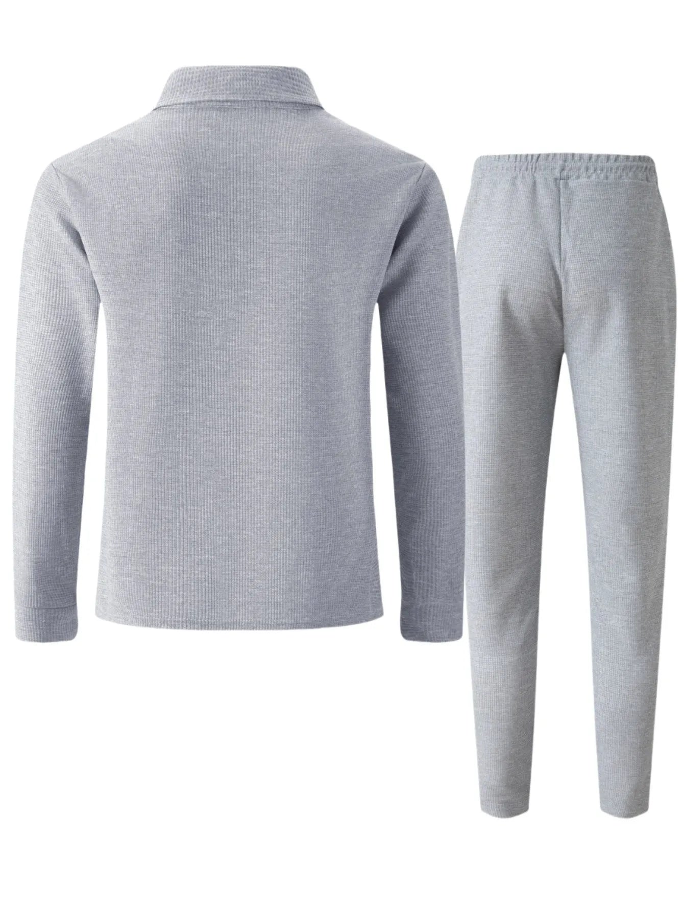 2025 Autumn New Style Waffle Pure Color Collar Pocket Long Sleeve Long Pants Casual Set.