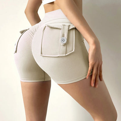 New Workout Fitness Training High Waist Scrunch Butt Seamless Sports Yoga Biker Shorts With Pocket For Women.