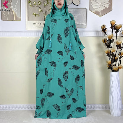 New Ramadan Muslim Cotton Two Hats Abaya Femme Prayer Garment Clothing Dubai Islamic Maxi Arab Robe Muslimic Kaftan Women Dress