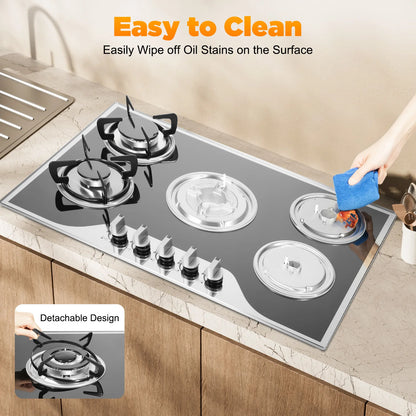 ﻿ ﻿ 5 Burner Gas Stove Glass 5-Burner Gas Hob Cooktop Hob LPG/NG for Home Commercial Kitchen.