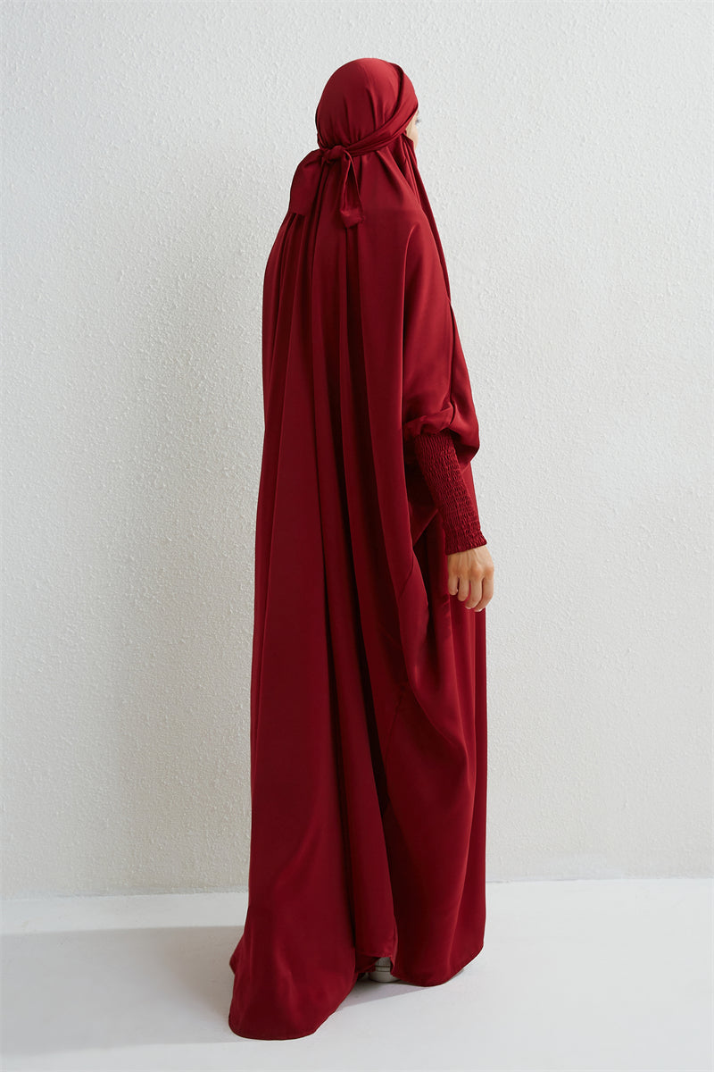 Muslimische Abaya mit Kapuze, Smockärmel, einteiliges Gebetskleid, Damen, Jilbab, islamische Kleidung, Dubai, Saudi-Arabien, schwarze Robe, türkische Bescheidenheit.