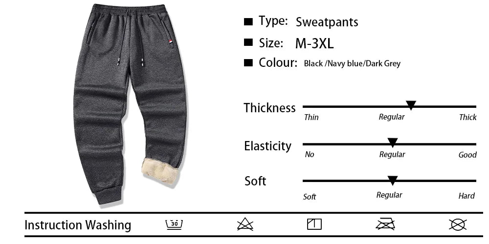 Winter Lambswool Warm Pants Men's Thicken Sweatpants Outdoor Thermal Casual Joggers Pants for Men Fleece Trousers Sportswear.