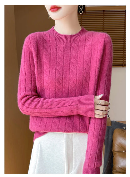 Frauen 100% Merino Wolle Verdickung Pullover Oansatz Gestrickte Twisted Pullover Herbst Winter Kaschmir Langarm Kleidung Basis Tops
