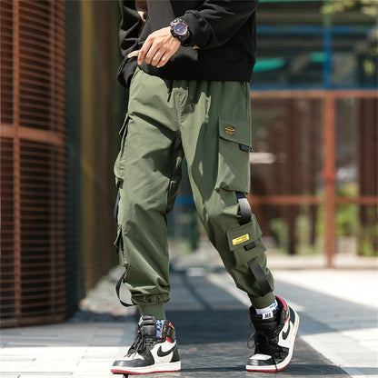 Men's Cargo Pants Casual Hip Hop Hit Color Multiple Pockets Trousers Streetwear Ribbons Techwear Sweatpants Boys.