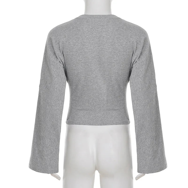 Trendix Basic Long Sleeve Crop Tops Women Summer O Neck Loose Casual Solid Pullover Top Ladies Street Party Club Fashion T Shirt.