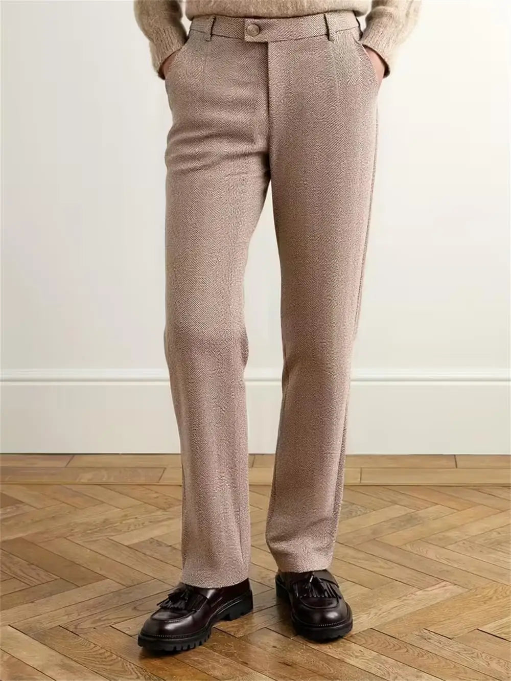 Herringbone Elegant Men's Formal Pants Premium Quality Men's Light Business Formal Pants High-Waisted Straight Leg Trousers.