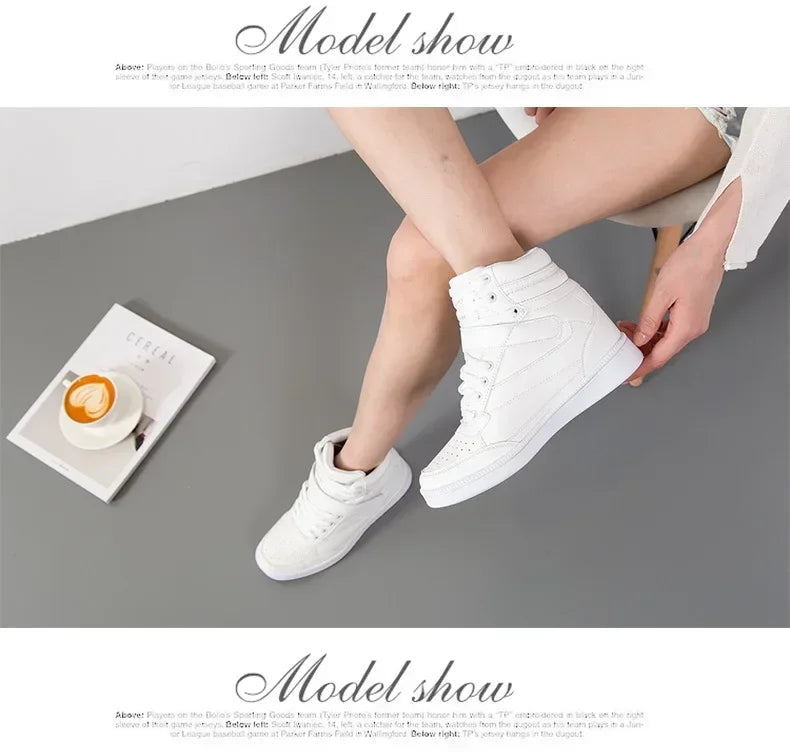 Designer Woman Breathable High Top Black White Boots Women Casual Sport Shoes Platform Hidden Increasing Sneakers Leather Shoe.