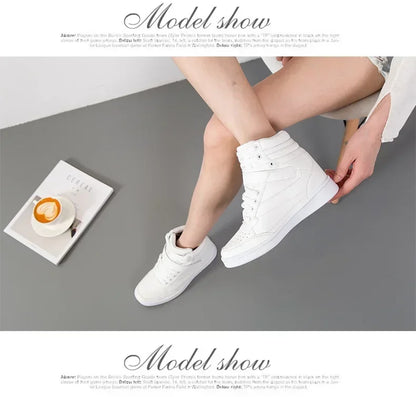 Designer Woman Breathable High Top Black White Boots Women Casual Sport Shoes Platform Hidden Increasing Sneakers Leather Shoe.