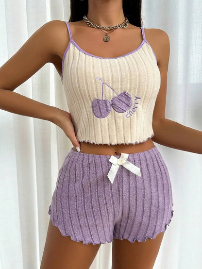 Sommer 2 stücke Pyjamas Set für Frauen Casual Einfache Boden Wolle Halfter Weste Shorts Set Hause Tragen Nachtwäsche Loungerwear.