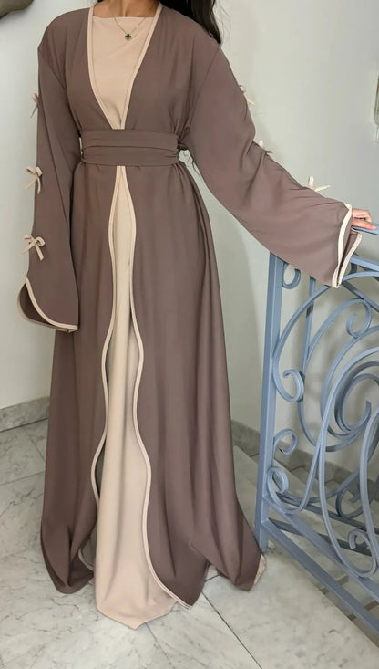 Eid Bow Abaya Women Cardigan Dress Muslim Party Caftan Robe Jalabiya Morocco Dubai Kaftan Islam Vestidos Largos Ramadan 2025