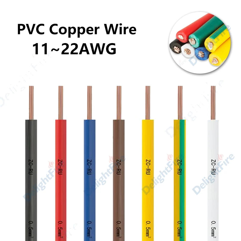 RV Copper Wire11 13 15 17 18 20 22 AWG Muticolor 300/500V Electrical Cable For Car Audio Wires Radio Speaker Battery LED Light.