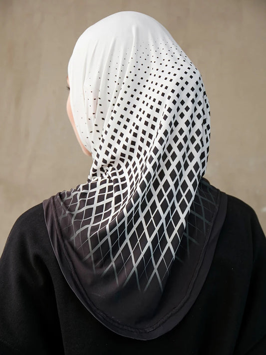 Sporty Muslim Inner Hijab Women Geometric Printing Pattern Instant Turban For Ladies Head Wrap Headband Header Model.