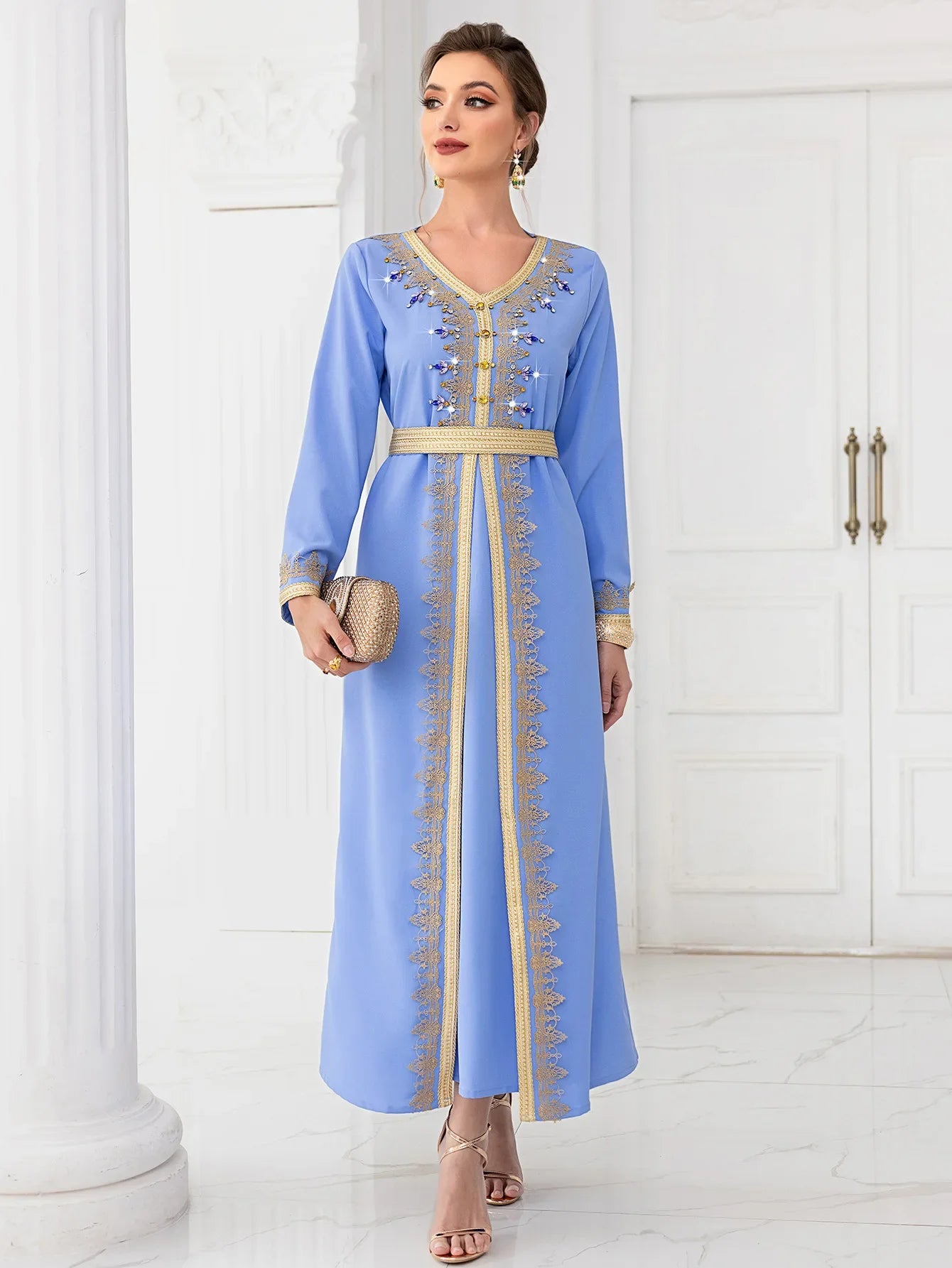 Schlanke Diamant Frauen Kleid türkische Bescheidenheit Robe elegante Mode langes Kleid arabische muslimische Kleid Abaya Langarm islamische Kleidung.