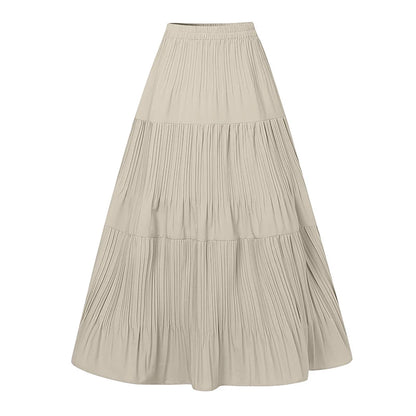 2025 ZANZEA Oversized Summer Maxi Skirts Women Elastic Waist Pleated Long Skirt Casual Solid Color High Waist Ruffled Skirts.