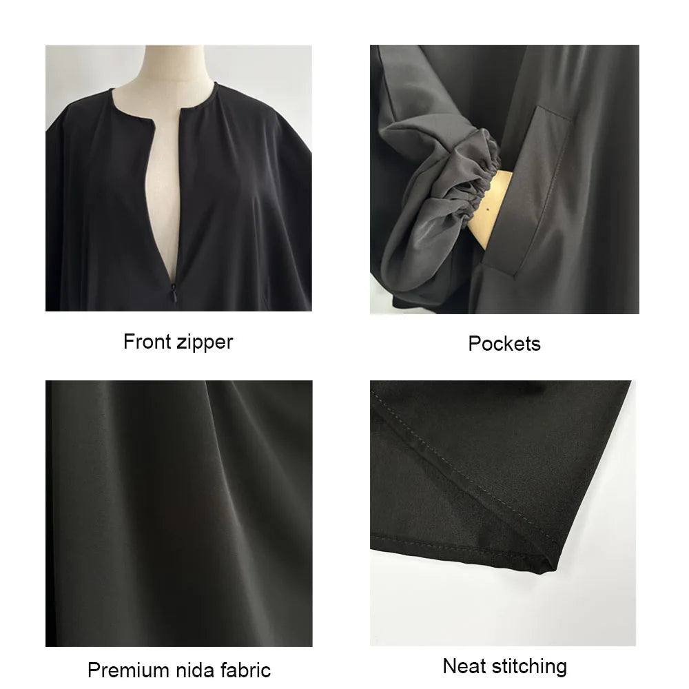 Butterfly Abaya with Pockets Front Zipper Breastfeeding Friendly Eid Ramadan Islamic Muslim Women Modest Dress Prayer Nida Abaya.