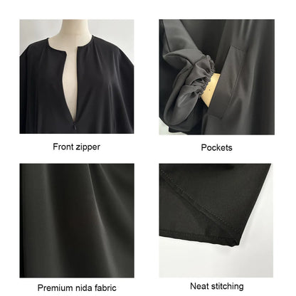 Butterfly Abaya with Pockets Front Zipper Breastfeeding Friendly Eid Ramadan Islamic Muslim Women Modest Dress Prayer Nida Abaya.