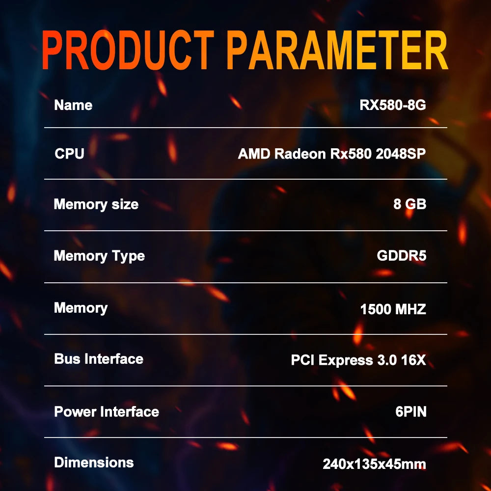 SOYO AMD Radeon RX580 8GB Gaming Graphics Card 2048SP GDDR5 256Bit PCIE 3.0 x16 DP DVI RX580 8GB GPU Desktop Computer Video Card.