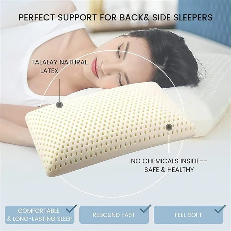 100% Natural Latex Sleeping Bed Pillow Luxury Pillow for Side Back and Stomach Sleepers Orthopedic Pillows Cervical Health Care.