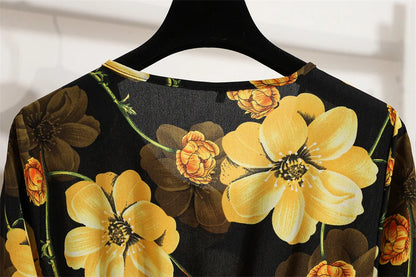 Women Floral Printed Maxi Dresses Spring Summer Casual O Neck Full Sleeve High Waist A Line Boho Beach Party Long Dress Vestidos.