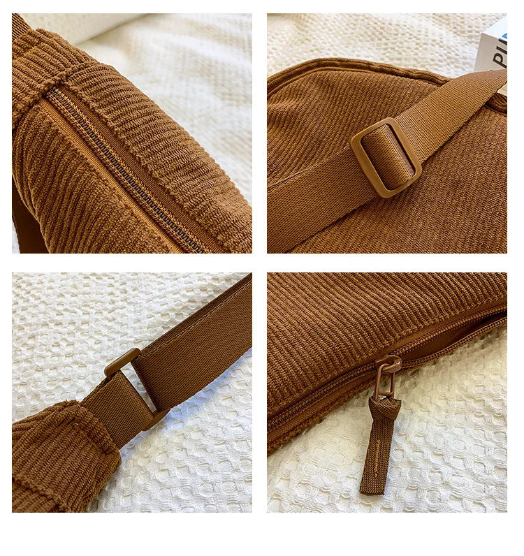 Solid Color Corduroy Women's Hobos Shoulder Bag Retro Casual Female Crossbody Bags Ladies Daily Travel Handbags Messenger Bag.