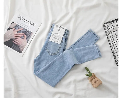 High Waist Slim Fit Jeans Women's Spring Summer Autumn Fashionable Nine Points Elasticity Pencil Pants Tightening And Lengthenin