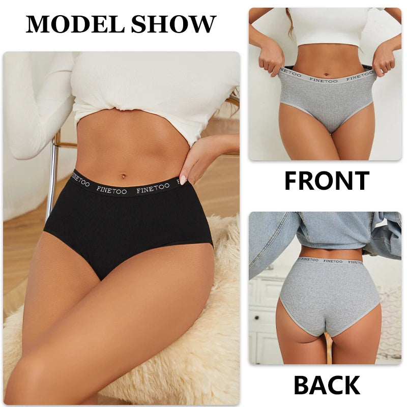 4Pcs/Set Women's Ribbed Striped Cotton Briefs Plus Size Panties Lady High Waist Breathable Underwear Solid Lingerie Shorts S-XXL.