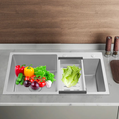 Bymaocar 78 * 43 * 21 cm Edelstahl-Küchenspüle, Doppelschüssel-Küchenspüle, Küchenspüle mit Abflusskorb