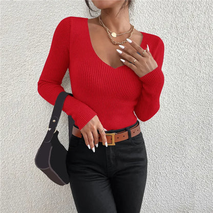 2026 herbst Winter Frauen Solide Rippen Stricken V-ausschnitt Streifen Pull Pullover Femme Y2k Langarm Pullover Jersey Tops Mode Kleidung.