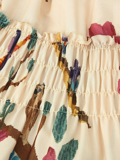 2025 herbst Frau Elegante O Neck A-Line Maxi Kleid Sommer Vintage Elegante Chic Frauen Elastische Büste Kleid Drucken Lange Plissee kleid.