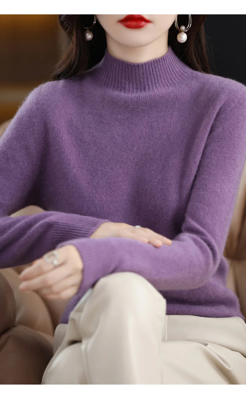 Herbst Winter Frauen Pullover Koreanische Mode Warme Bodenbildung Shirts Halb Hohe Kragen Grundlegende Strickwaren Solide Langarm Pullover