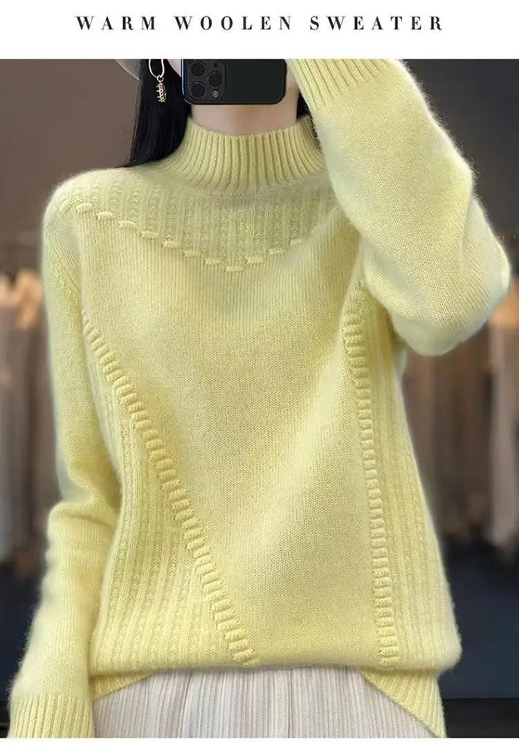 2024 herbst Neue Lose frauen Halb-rollkragen Verdickt Einfarbig Einfache Häkeln Beiläufige Gestrickte Pullover Pullover Top.