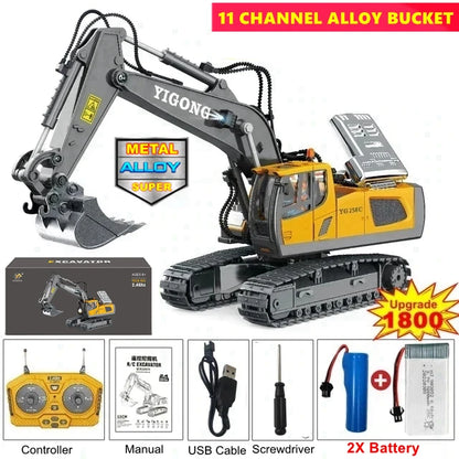 4WD Remote Control Excavator Toy Radio Controlled RC Dump Truck Vehicle Crawler Bulldozer Construction Car Gifts for Kids Boys